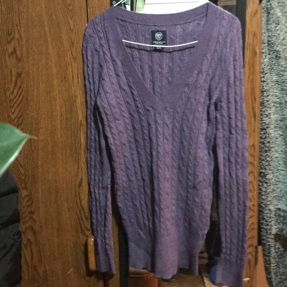 American Eagle plum purple long cable Knit sweater